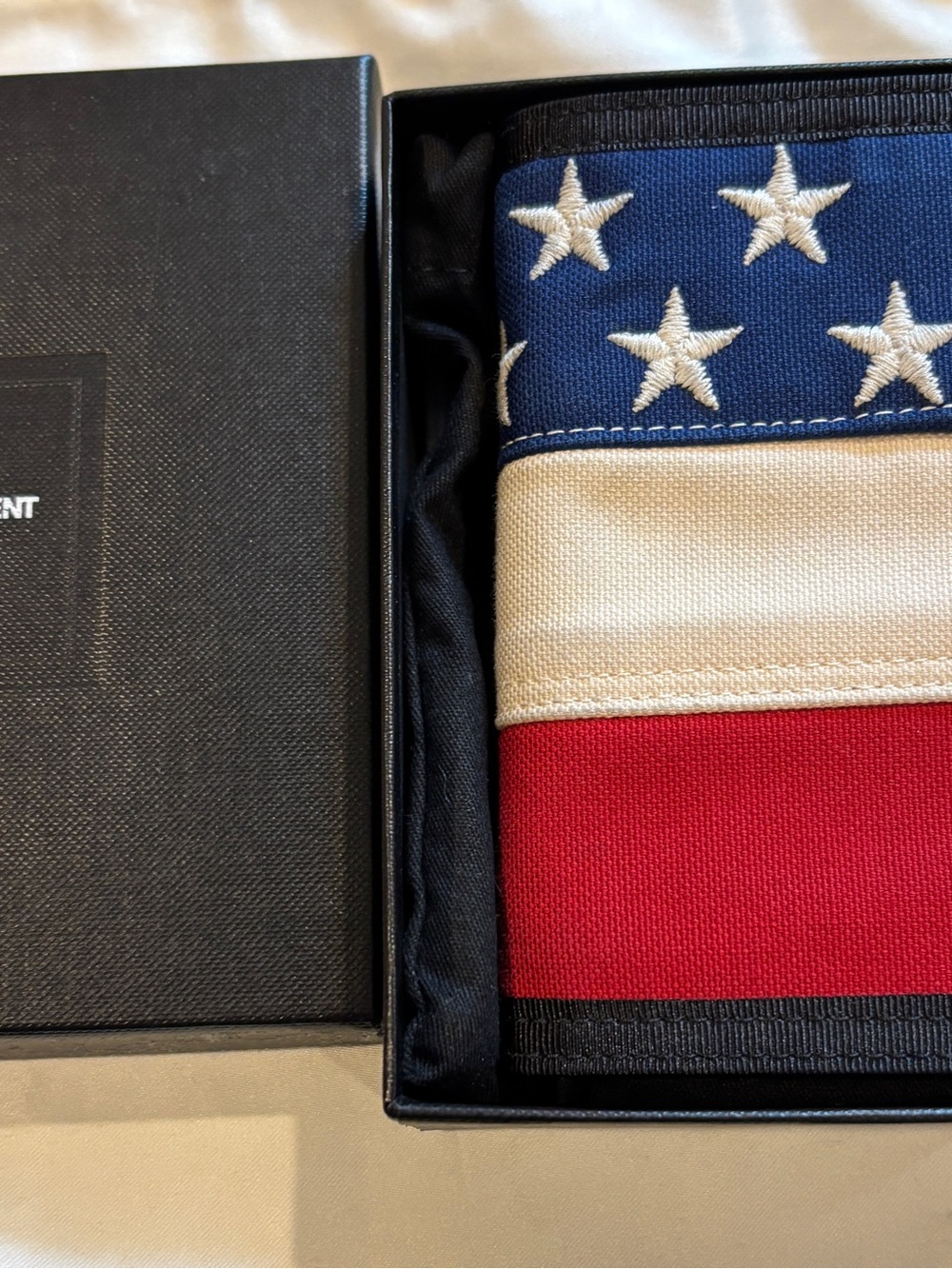 Saint Laurent Tricolor Flag Canvas Wallet in Red, White & Blue